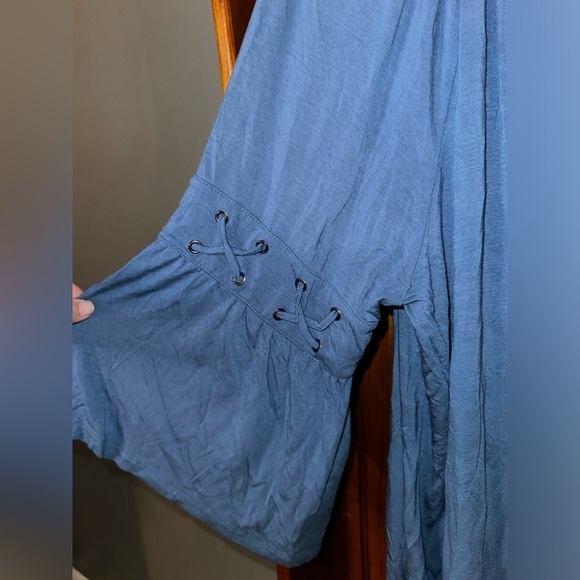 Haute Hippie Tribe Knit Top w/ Bell Sleeves & Lace Detail Slate Blush size 1X - Picture 3 of 4